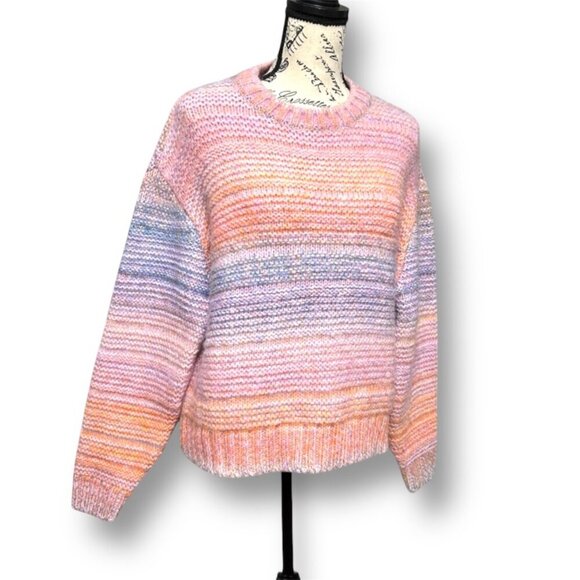 Vero Moda Pink Pastel Chunky Knit Sweater Striped Retro Y2K Preppy Womens Size M - Picture 8 of 10